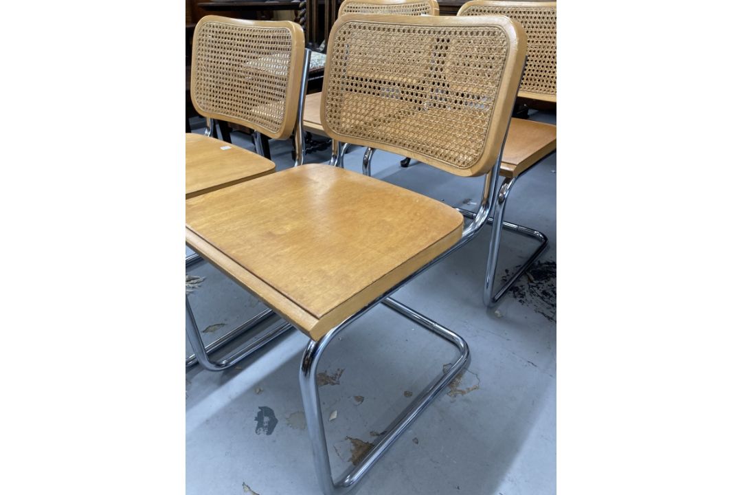 Retro Design: After Marcel Breur/Cesca style chairs with cane seats and backs and tubular metal - Image 2 of 3