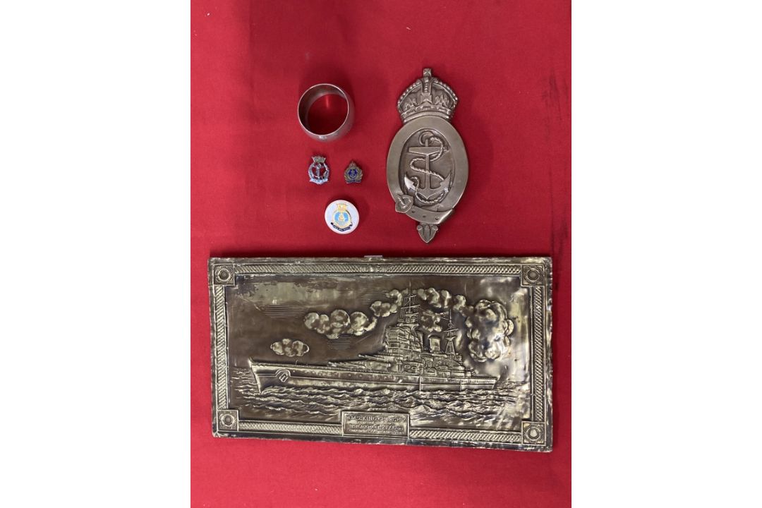 Militaria/Royal Navy: H.M.S. King George V brass bas-relief souvenir. 12ins. H.M.S. Ark Royal mother