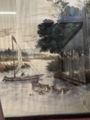 Late 19th cent. Chinese silk embroidery cats and trees, framed, C.E. Punsford Fine Art Dealer