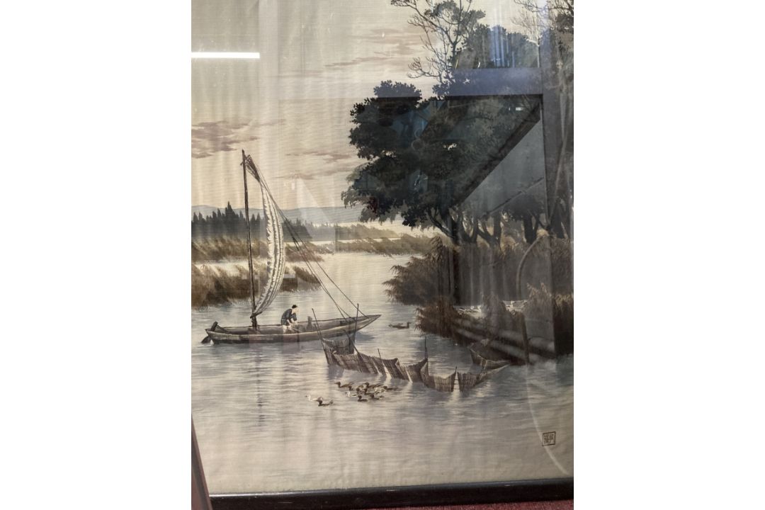 Late 19th cent. Chinese silk embroidery cats and trees, framed, C.E. Punsford Fine Art Dealer - Image 1 of 4