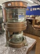 20th cent. Copper meteorite masthead lantern with two ribbed glass lenses, one A/F. 23ins.