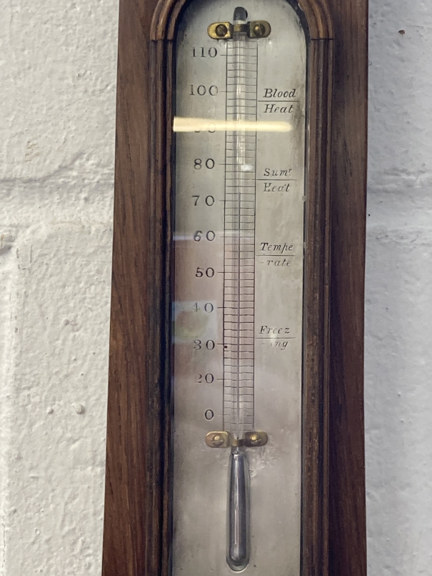 Scientific Instruments: 19th cent. Rosewood banjo barometer signed J. Moretti. Dial 8ins. Height - Image 2 of 3