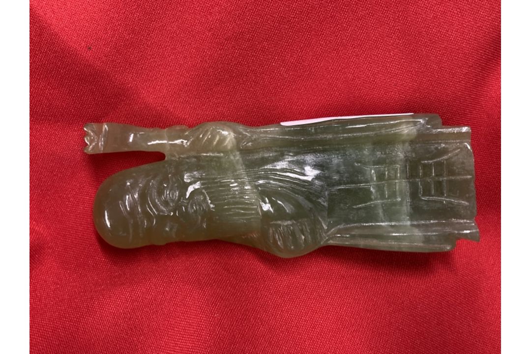 20th cent. Chinese green jadeite carved Immortal figurine, height 4¼ins. - Image 1 of 2