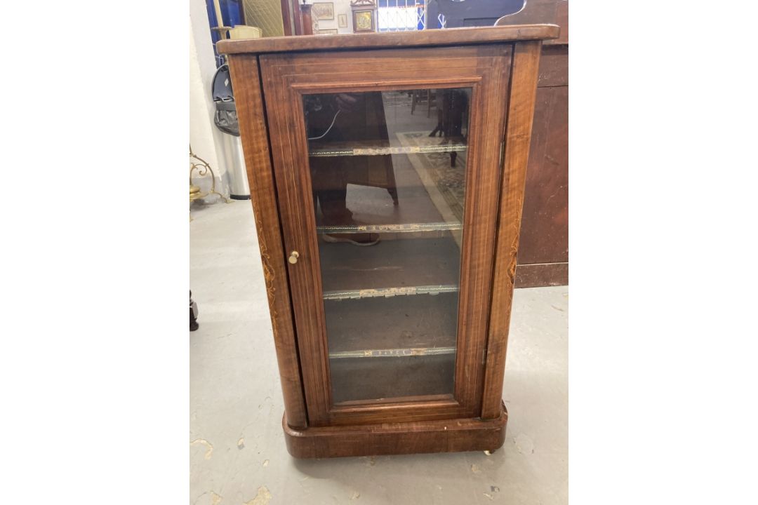 19th cent. Inlaid mahogany music cabinet with glazed door to front. 20½ins. x 13½ins. - Image 1 of 3