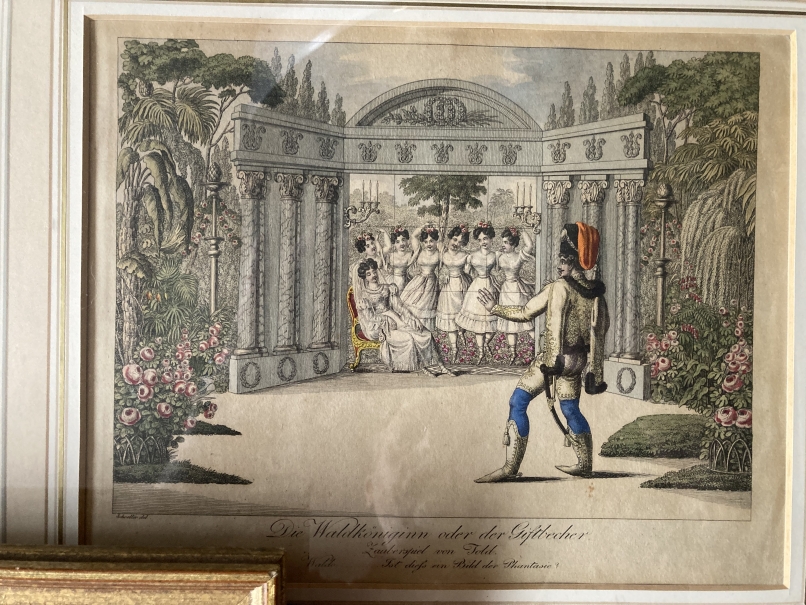 Andreas Geiger: Coloured copper engraving of Madame Romanini on a tightrope, framed and glazed. 8½ - Image 4 of 4