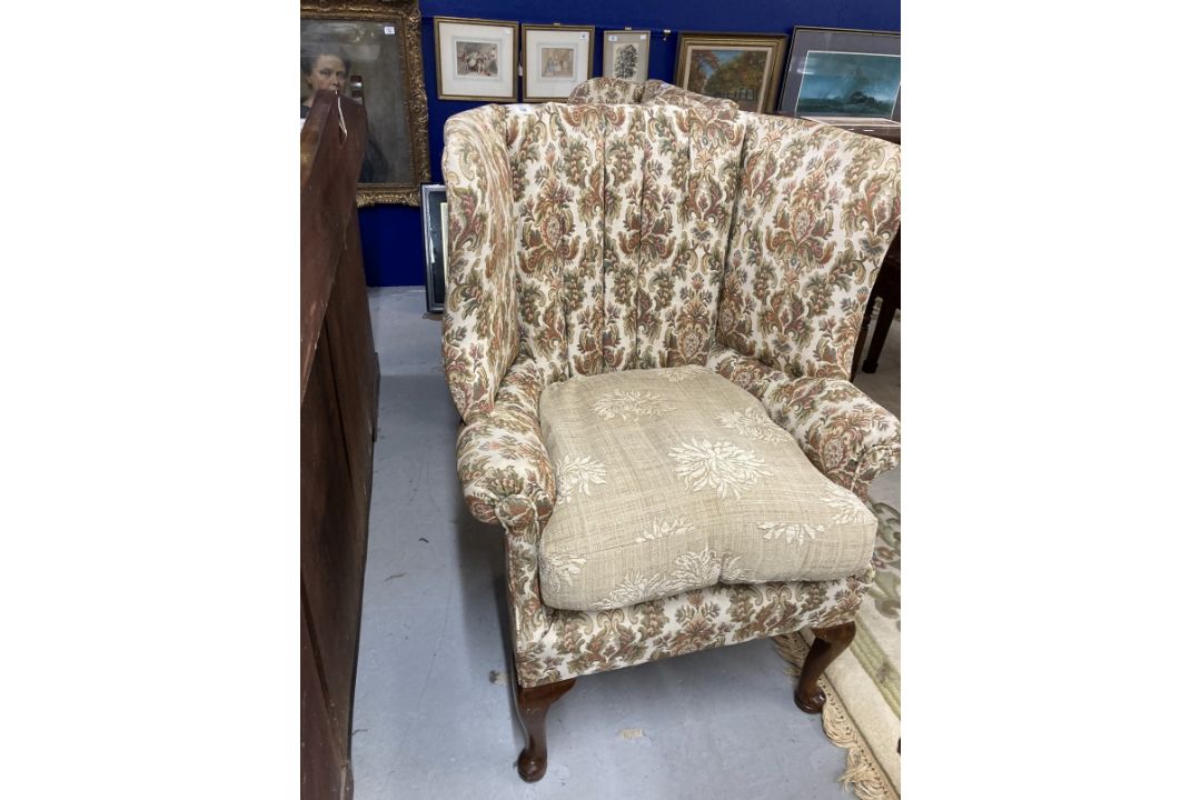19th cent. Paisley upholstered high back porters chair, rib backed front pad feet shaped rear - Image 2 of 3