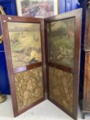 Late 19th/early 20th cent. Mahogany dividing screen, the front four panels, two with inset Morris
