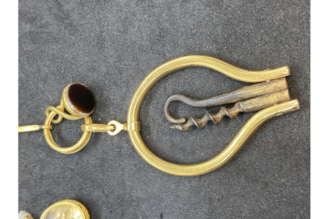 Corkscrews/Wine Collectibles: Silver, gilt and gold Chatelaine, the gold section tests 18ct. gold - Image 4 of 9