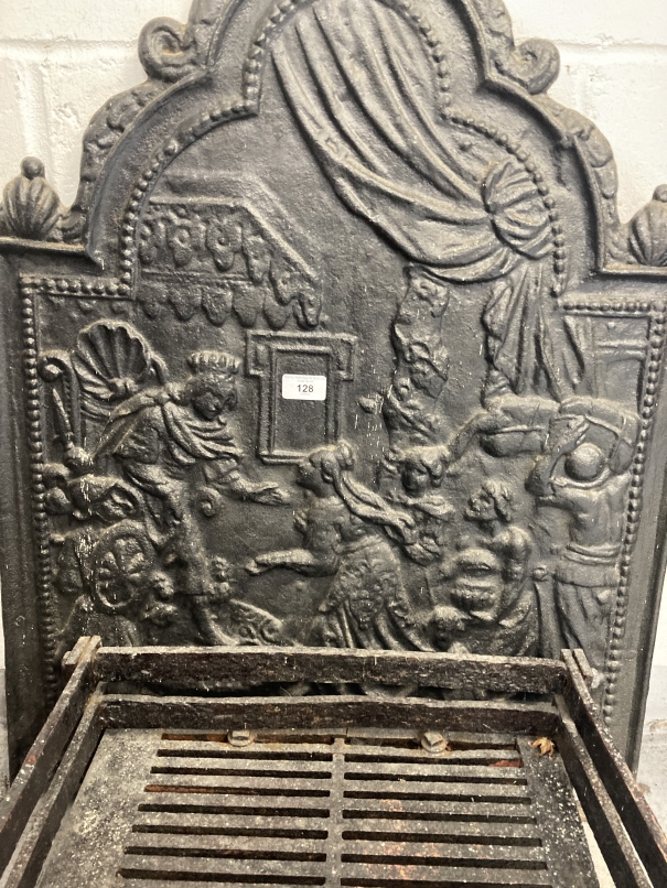 Early 19th cent. Cast iron fire back depicting throned king with courtiers plus an early 20th - Image 2 of 2