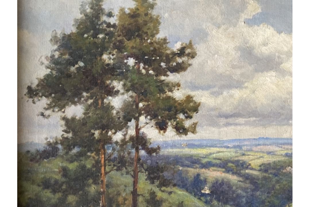 Alfred De Breanski (1877-1957): Oil on canvas landscape study figure walking down a hill with - Image 2 of 4