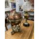 Early 20th cent. Brass oil lamp on a black porcelain mount, topped with a glass chimney and a - Image 1 of 3