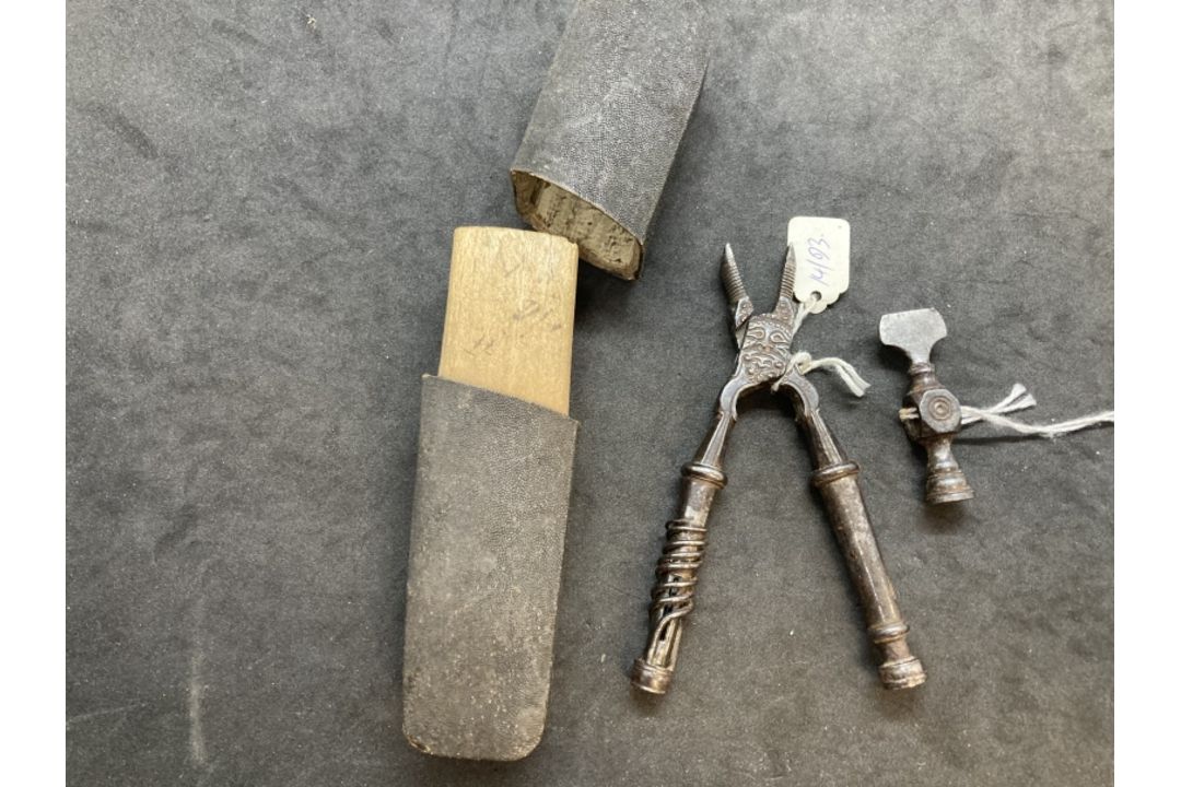 Corkscrews/Wine Collectibles: Steel tool screw. Early 17th cent. European multiple uses, ornate - Image 1 of 6