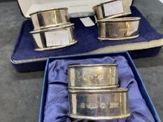 Hallmarked Silver: Napkin rings London import 925 mark (4) plus smaller pair London Omega mark 925