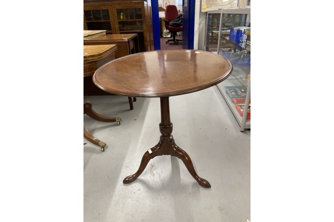 Late 18th cent. Mahogany dish top tripod table with bird cage above vase shaped column on cabriole - Image 1 of 4