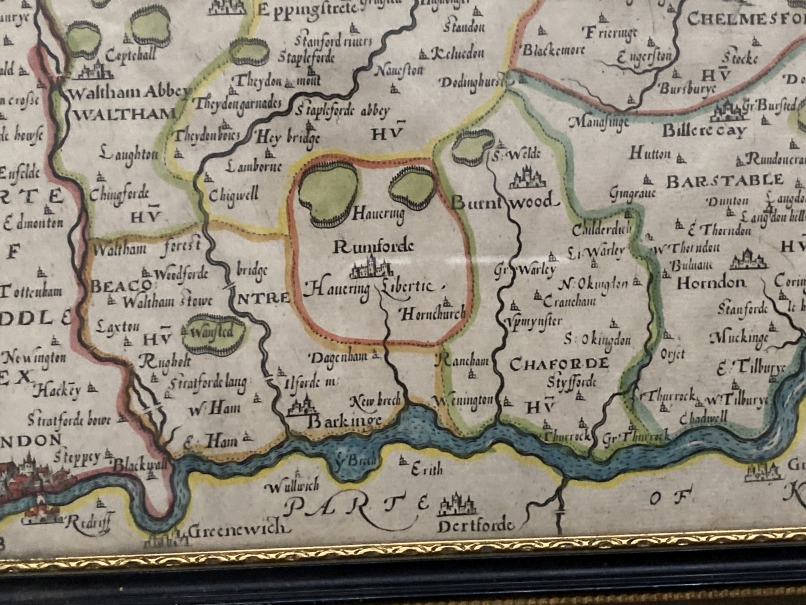 Antiquarian Maps: Early 17th cent. Hand coloured map of Essex, unknown cartographer, annotated in - Image 3 of 3