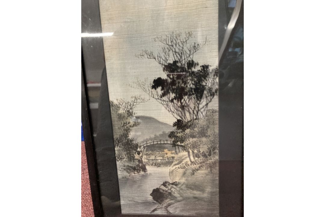 Late 19th cent. Chinese silk embroidery cats and trees, framed, C.E. Punsford Fine Art Dealer - Image 2 of 4