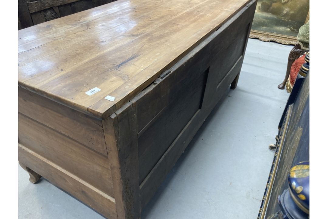 19th cent. Oak and elm oversize French coffer. 66ins. x 29ins. x 27ins. - Image 4 of 4