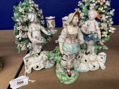Derby: Chelsea Derby candlestick figures c1770 modelled as children with aprons filled with flowers,