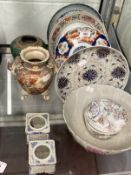 Chinese/Asian Porcelain & Pottery: Includes Guangxu mark and period dinner plate 9¼ins, two rice