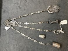 Corkscrew/Wine Collectibles: French Chatelaine in bright cut steel, 4 hangers, instruments include a