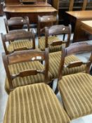 19th cent. Set of six Victorian upholstered mahogany dining chairs with sabre rear and turned