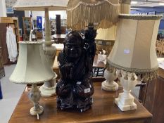 Lighting: 20th cent. Chinese hardwood carved figure of a Buddha forming a lamp. Height 17½ins.