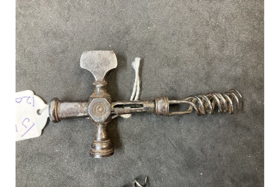Corkscrews/Wine Collectibles: Steel tool screw. Early 17th cent. European multiple uses, ornate - Image 5 of 6