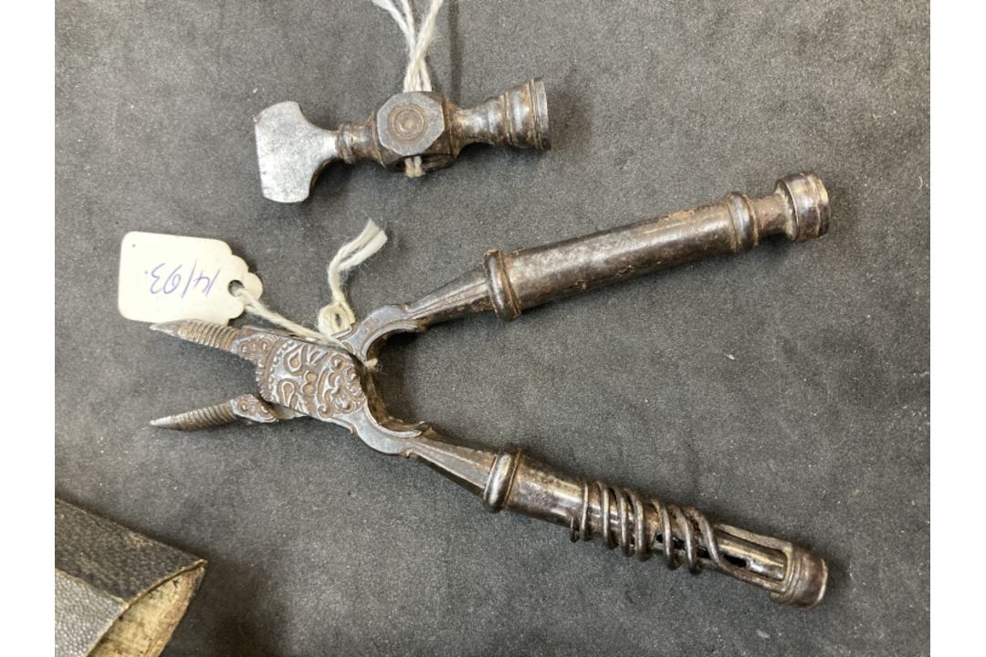 Corkscrews/Wine Collectibles: Steel tool screw. Early 17th cent. European multiple uses, ornate - Image 2 of 6