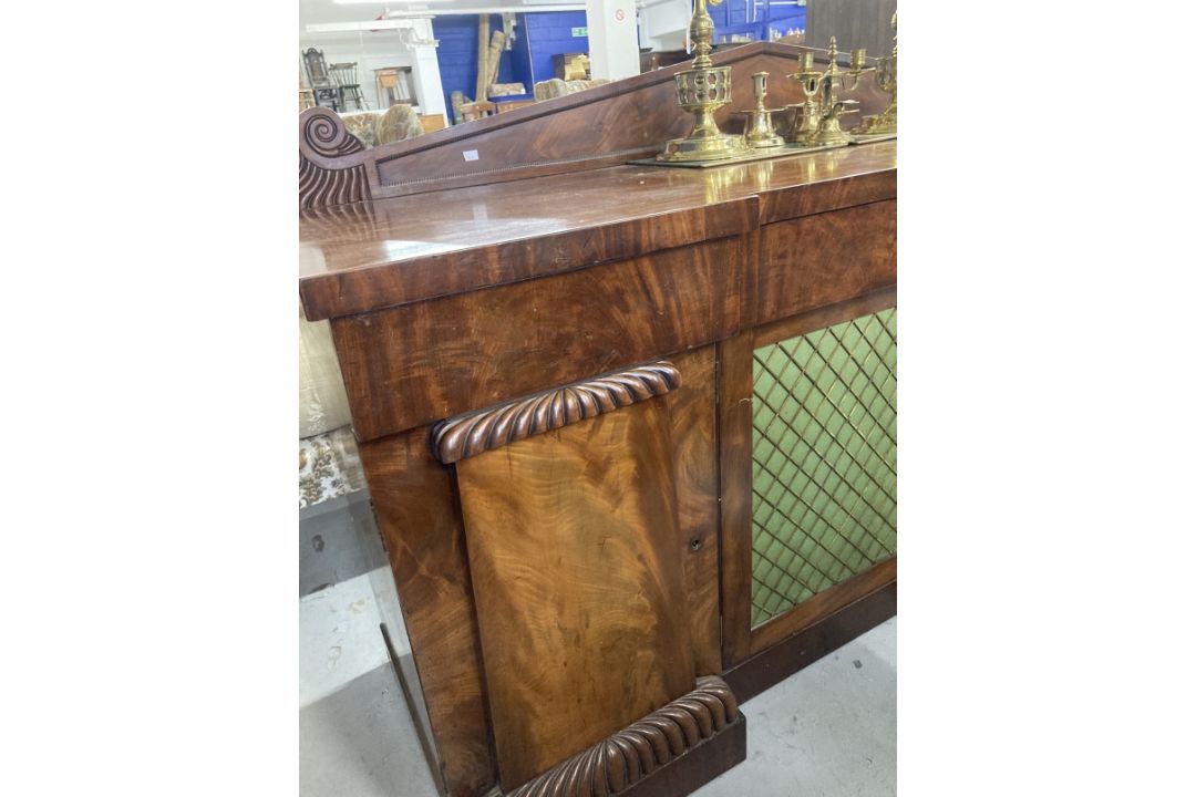 William IV mahogany break front sideboard, the top with arched gallery above four drawers, two - Image 2 of 5