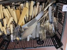 Silver plated flatware consisting of thirty assorted spoons, thirty four assorted forks, thirty five