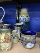 Early 20th cent. Royal Doulton vases by Lily Partington, green, blue and white decoration with