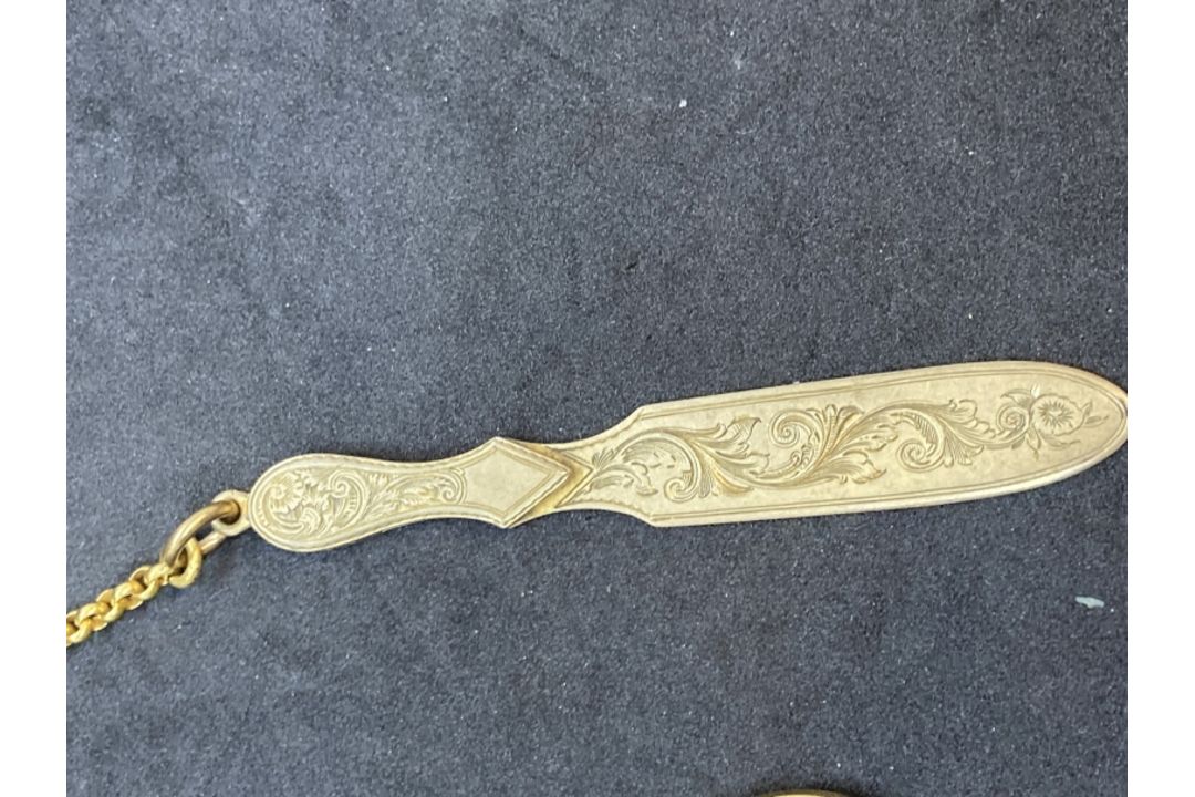 Corkscrews/Wine Collectibles: Silver, gilt and gold Chatelaine, the gold section tests 18ct. gold - Image 5 of 9