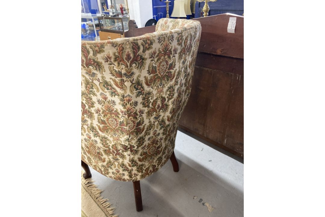 19th cent. Paisley upholstered high back porters chair, rib backed front pad feet shaped rear - Image 3 of 3