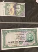 Numismatics: Banknotes, an album containing thirty eight World notes including Mozambique 100