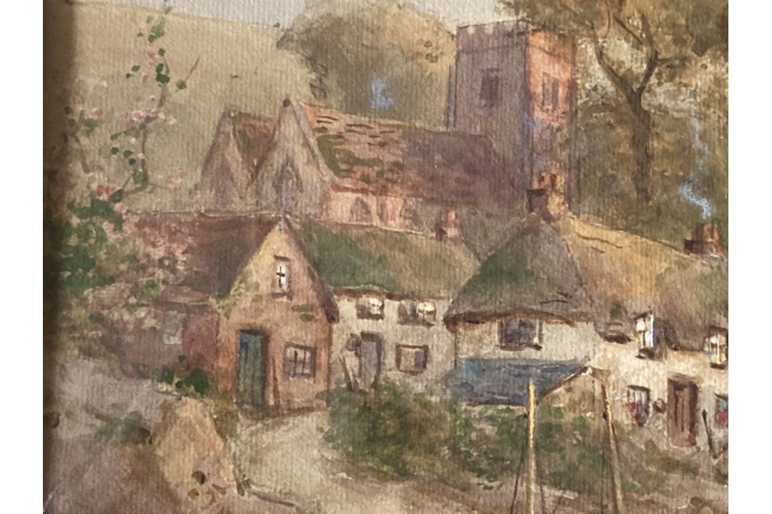 Walter Stuart Lloyd (1845-1959): Watercolour on paper, river landscape with figures and boats, - Image 3 of 4