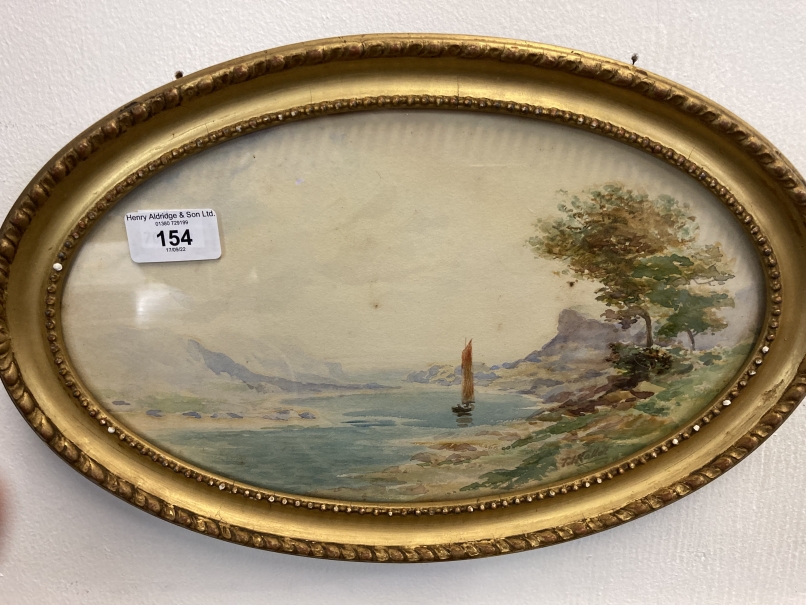 T.I. Hallett: 19th cent. Watercolours on paper, oval form, sailing boats in a coastal scene, both - Image 2 of 3