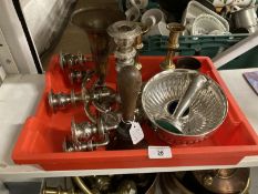 19th/20th cent. Brass and electroplate bowl, vase, salt, four branch candelabra, Benares brass, 19th