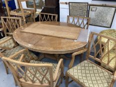 20th cent. Beech dining room suite consisting of eight armchairs on fluted tapered legs, a dining
