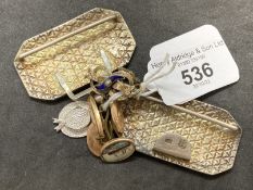 Jewellery: Yellow metal pair of gilt cufflinks, bow brooch with heart drop a single cut diamond