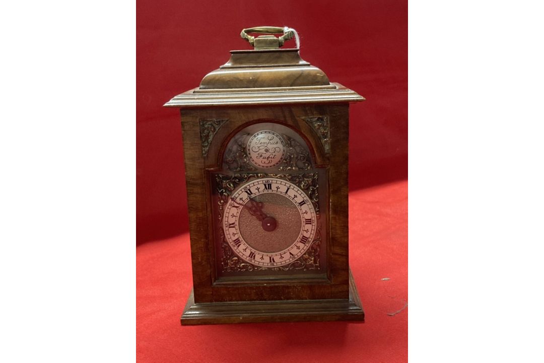 Clocks: 20th cent. Walnut bracket clock by Mercer with caddy top and brass carrying handle. 8ins. - Image 1 of 5