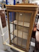 Early 20th cent. Oak and glazed Art Deco bow fronted display cabinet on aesthetic style carved