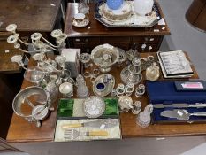 19th/20th cent. Silver plate to include three and five light candelabra, various condiments, two