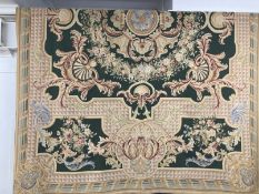 19th cent. Continental Aubusson style hand made wall hanging, green ground with floral, shell