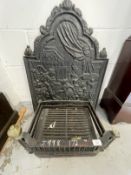 Early 19th cent. Cast iron fire back depicting throned king with courtiers plus an early 20th