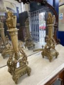 19th cent. Gilt bronze chenets in Louis XVI style each in the form of a quiver of arrows decorated