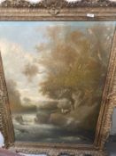 Continental School: 19th cent. Oil on canvas, goats in a riverside scene, unsigned, framed. 40ins. x