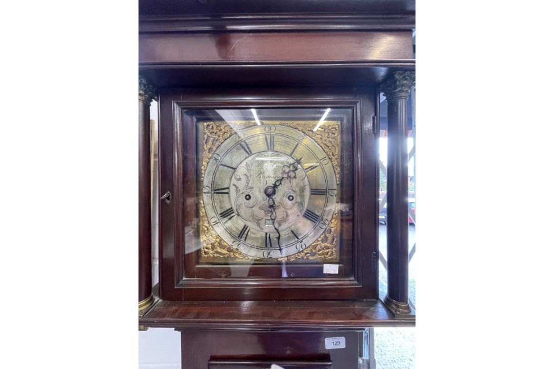 Clocks: Mid 18th cent. Longcase Thomas Hall Romsey Hampshire, brass silvered dial 10ins face, - Image 2 of 3