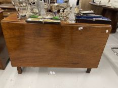 Edwardian mahogany single drop leaf dining table on square chamfered supports. 42ins. x 22ins. (
