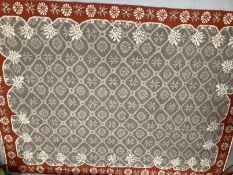 Carpets & Rugs: Oriental carpet, grey ground with red border, stylised floral decoration, all in