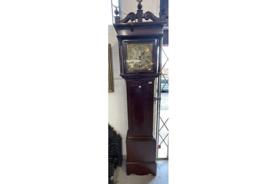 Clocks: Mid 18th cent. Longcase Thomas Hall Romsey Hampshire, brass silvered dial 10ins face, - Image 1 of 3
